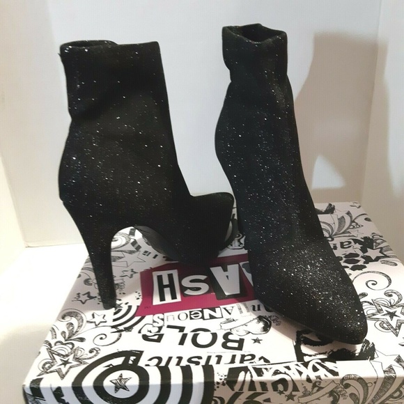 Womens  Black Sparkly Fashion Ankle Boots Heels - Picture 3 of 6